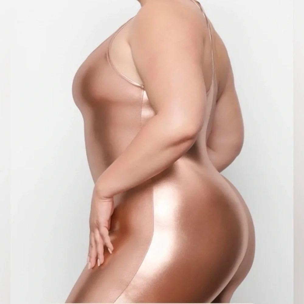 SKIMS Metallic Swim Cycle Suit Champagne (589)